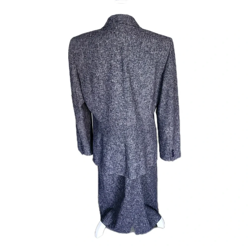 Preston & York 2pc‎ Skirt Suit Set Womens 12 Blue White Business Career Office